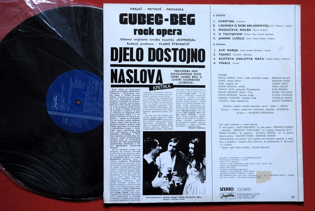 GUBEC BEG ROCK OPERA JOSIPA LISAC EXYUGOSLAV LP N/MINT  