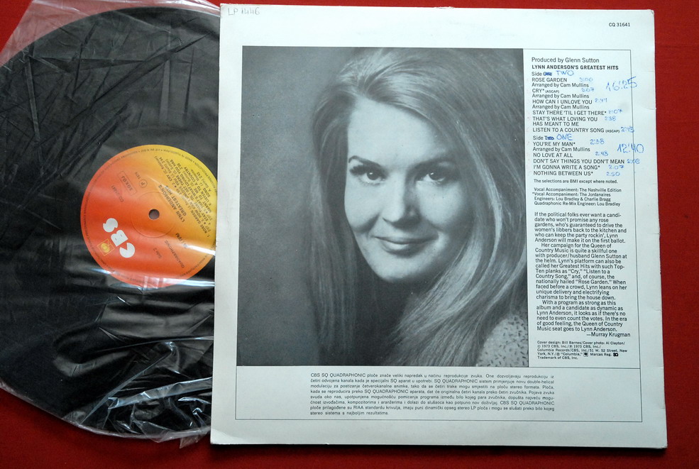 LYNN ANDERSON’S GREATEST HITS QUADRAPHONIC EXYUG LP  